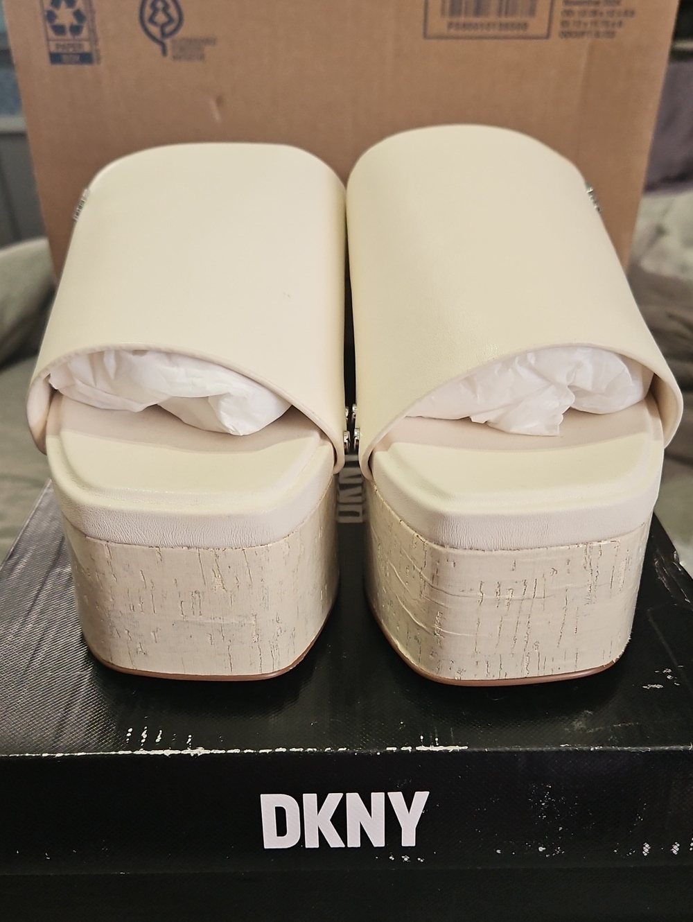DKNY Cream Platform Slide Mules